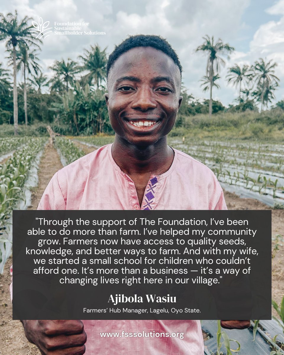 fsssnigeria's tweet photo. For Ajibola, farming isn’t just about crops, it’s about people. Through his work, he’s helping farmers grow and giving children a chance to learn and dream 💚
#GrowingTogether #FSSSImpact #FSSS #FarmersHub #SustainableFarming #OyoFarmers https://t.co/8Z7T6galNW