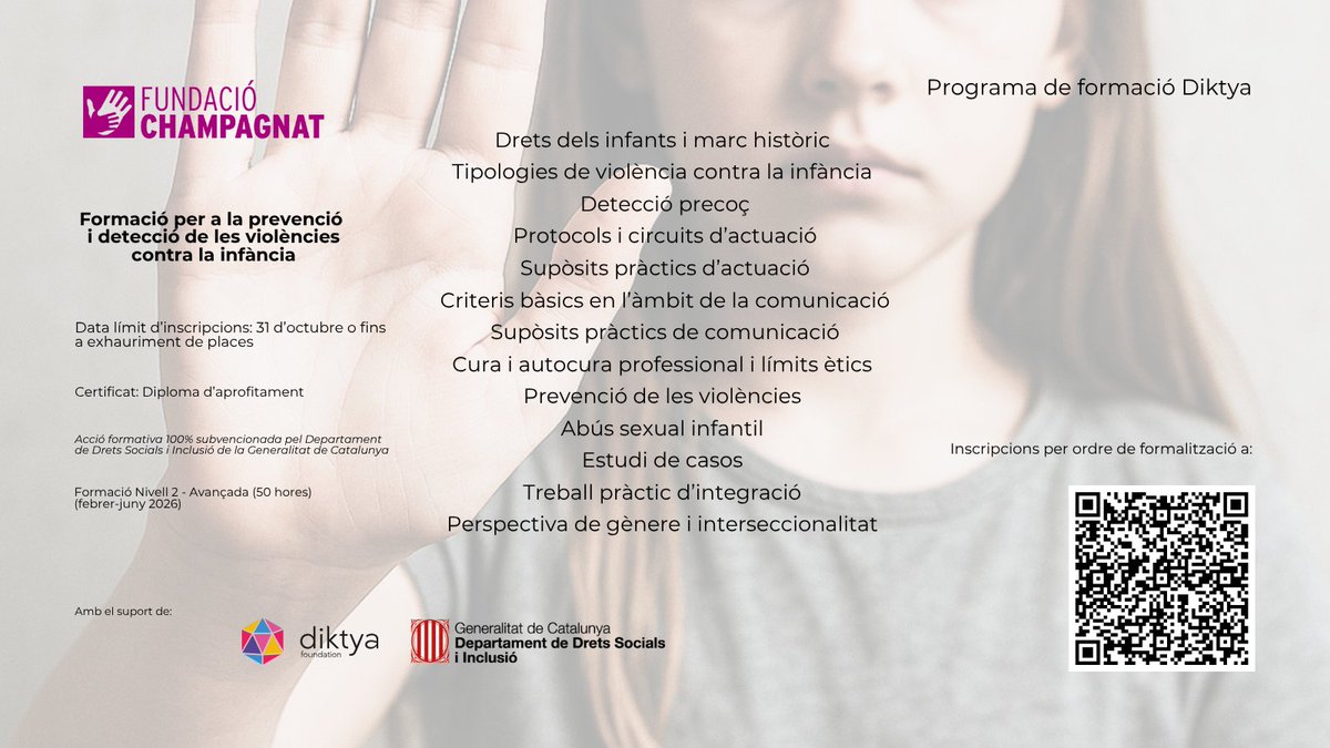 MaristesCat's tweet image. 🛡️💚 Al mes de novembre impulsem aquesta #formació especialitzada sobre la prevenció i detecció de situacions de vulneració dels drets dels infants. És gratuïta i oberta a tothom. 📩 Reserva la teva plaça! #DiktyaFoundation #Dretsdelsinfants #formacióendrets