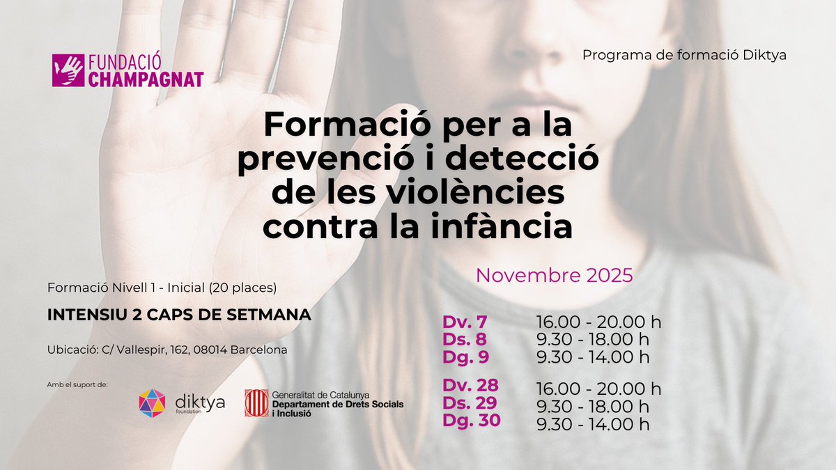 MaristesCat's tweet image. 🛡️💚 Al mes de novembre impulsem aquesta #formació especialitzada sobre la prevenció i detecció de situacions de vulneració dels drets dels infants. És gratuïta i oberta a tothom. 📩 Reserva la teva plaça! #DiktyaFoundation #Dretsdelsinfants #formacióendrets