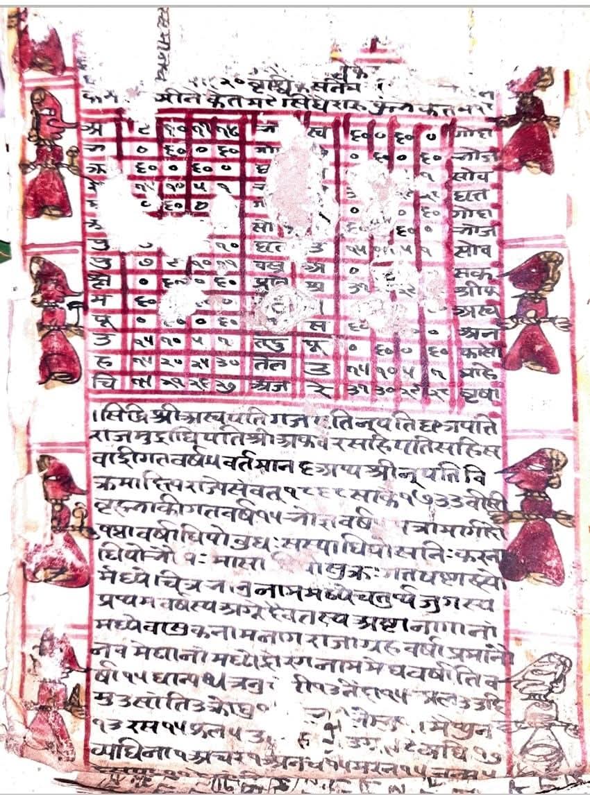 #अथाईं_की_धरोहर
#अंक_2
अन्वेषण - #डॉ_शुभम_शर्मा, श्री गणेश की अथाँईं, सिरोंज, जिला विदिशा
बहादुर शाह जफर के पिता अकबर शाह सानी के राज्यकाल (आरम्भ नवम्बर 1806) के 5 वर्ष बीतने तदनुसार 1811 ईसवी का यह पञ्चाङ्ग पुराने कागजों को चिपकाकर बनाये गत्ते को आहिस्ते फाड़कर खोजने पर मिला। आज
