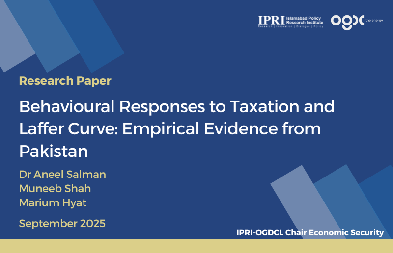 IPRI Policy Briefs|
Behavioural Responses to Taxation and Laffer Curve: Empirical Evidence from Pakistan

by Chair Economic Security Dr. <a href="/SalmanAneel/">Dr Aneel Salman</a>, Economic Security Researcher <a href="/ShahMuneeb_/">Syed Muneeb Shah (SMS)</a>, and Marium Hayat

ipripak.org/behavioural-re…