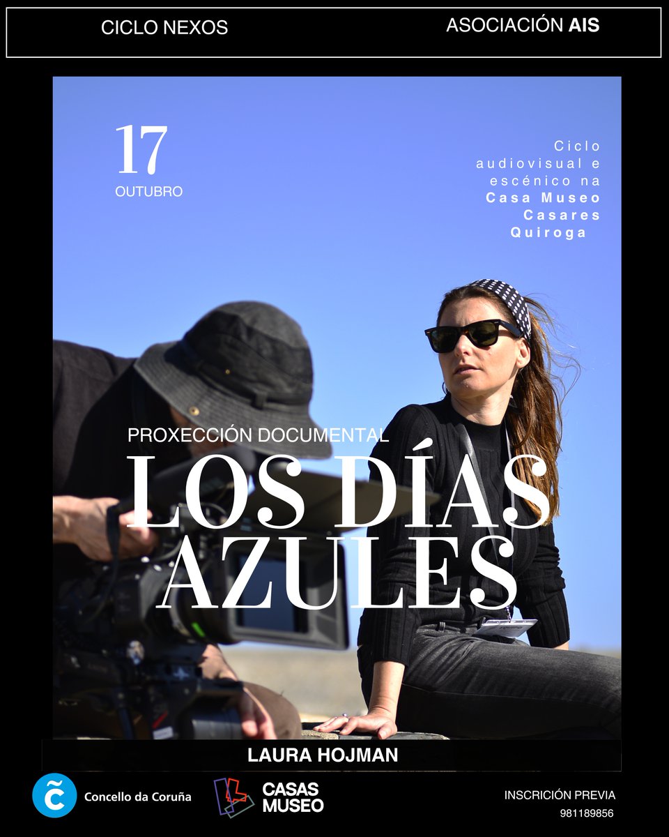 ✨ NEXOS | Cine, memoria e poesía
Este venres 17 ás 19h, na Casa Museo Casares Quiroga,
🎬 Proxección de Los días azules de Laura Hojman
Un retrato poético de Antonio Machado, con peza musical sorpresa e coloquio coa directora.
📧 Inscrición: casasmuseo@coruna.gal