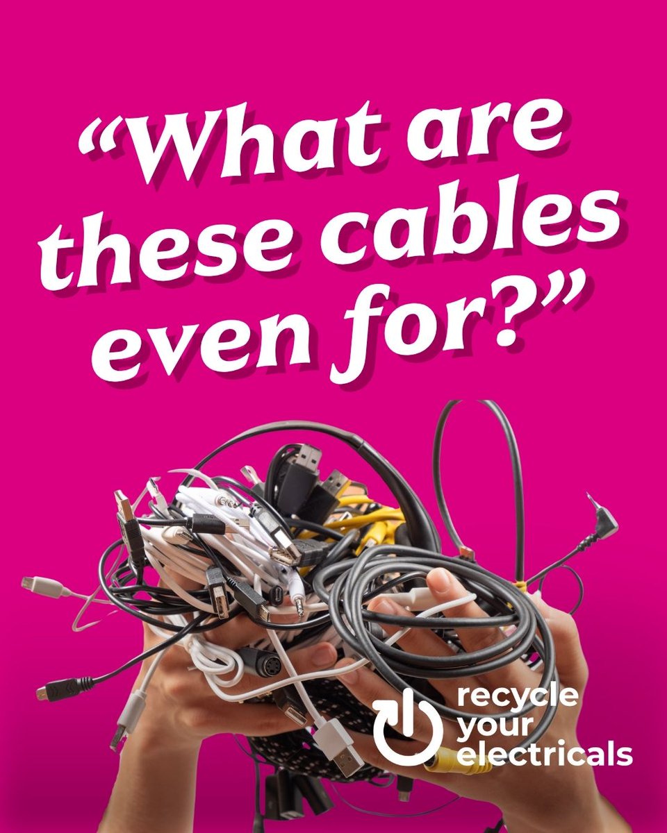WSrecycles's tweet photo. Old cables should never be lost in your drawer of doom! The copper inside could be used to make lifesaving hospital equipment or even electric vehicles 🚗
Join Recycle Your Electricals #GreatCableChallenge and give your old cables a new lease of life this #EWasteDay. https://t.co/maoacqJ4sk