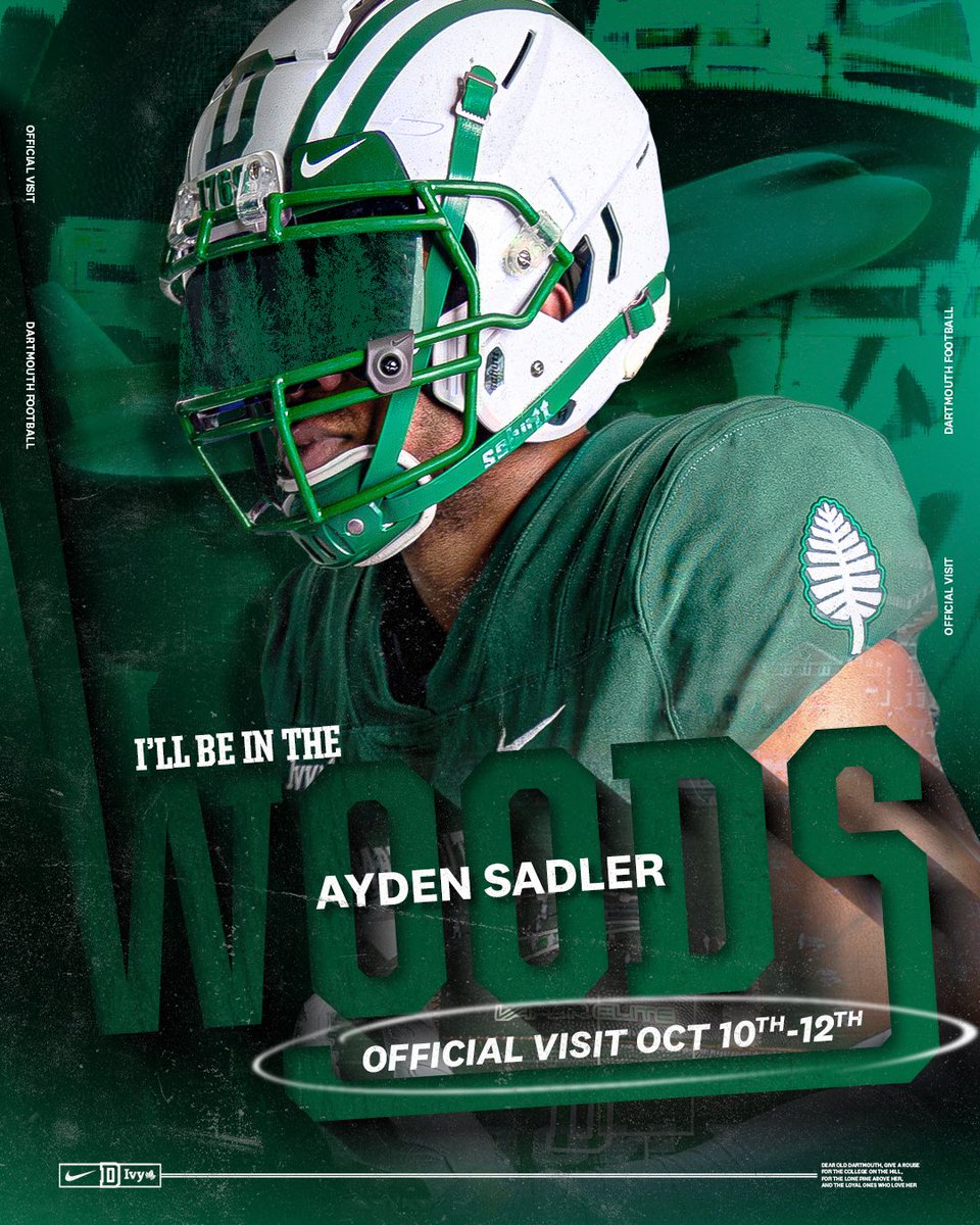 Super excited to be taking my official visit to Dartmouth this weekend!! Can’t wait to touch down in Hanover #TheWoods 🌲 <a href="/CoachDaft/">Kevin Daft</a> <a href="/Coach_McCorkle/">Sammy McCorkle</a> <a href="/coachirishodea/">Danny O'Dea</a> <a href="/DartmouthFTBL/">Dartmouth Football</a> <a href="/JalanSowell/">JALAN SOWELL (J1)</a> <a href="/OnTopAthletics/">OnTopAthletics Inc📚🏈⚾️</a> <a href="/ONEWAYINC1/">ONEWAY INCORPORATED</a> <a href="/PrepRedzoneTN/">Prep Redzone Tennessee</a> <a href="/CSmithScout/">Chris Smith</a>