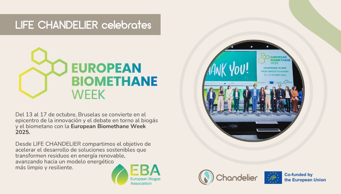 🌱🇪🇺 Europe celebrates the #EuropeanBiomethaneWeek (13–17 Oct), the key event for the biogas sector.

At LIFE CHANDELIER, we turn agri-food &amp; livestock waste into sustainable biomethane through a circular, replicable and viable model.

🔗 lifechandelier.eu