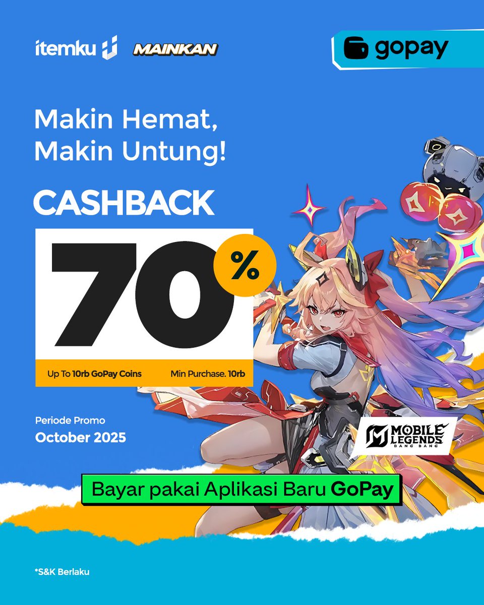 💥 Makin Hemat, Makin Untung! 💥

Top up game favoritmu di Itemku dan nikmati Cashback 70% hingga 10rb GoPay Coins! 🎮💸

Cukup transaksi min. 10rb pakai Aplikasi Baru GoPay, cashback-nya langsung bisa kamu dapetin~ 😍

🗓️ Periode: Oktober 2025
📱 Khusus pembayaran lewat Aplikasi
