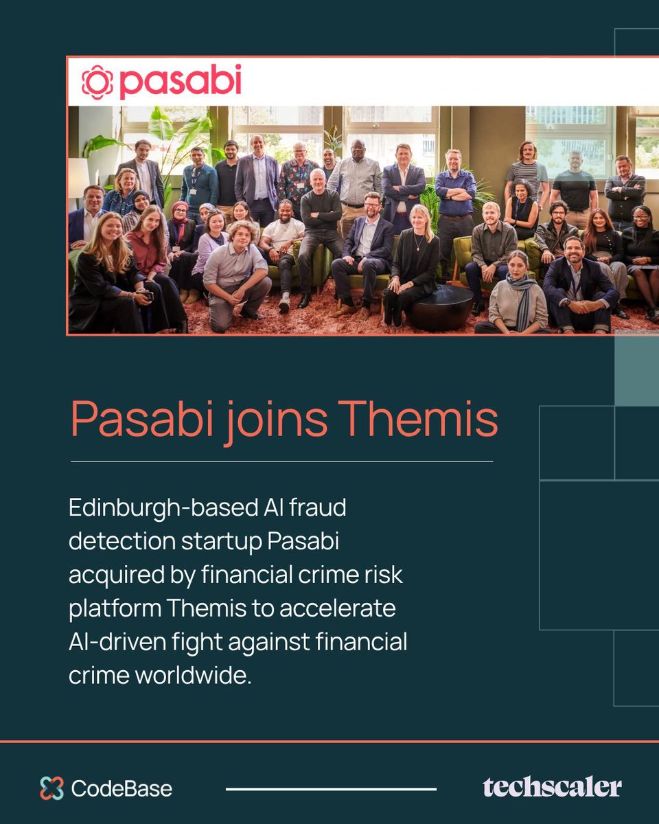 CodeBaseTech's tweet image. A huge milestone for Pasabi, a Techscaler member and part of the CodeBase community. Their acquisition by Themis is a big win for the Pasabi team as well as a signal of the strength of Scotland’s startup ecosystem. Congratulations to everyone at Pasabi!
