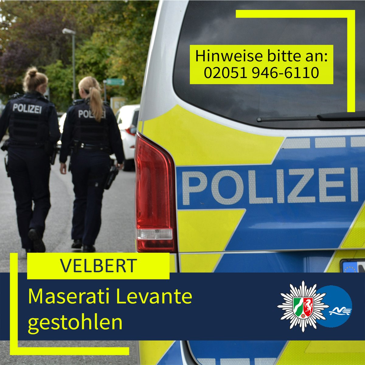 #Velbert: Maserati Levante gestohlen - Polizei bittet um Hinweise 👮‍♂️ Hier gehts zur Pressemitteilung: fcld.ly/oau2iff Ihre #PolizeiME 👮‍♂️