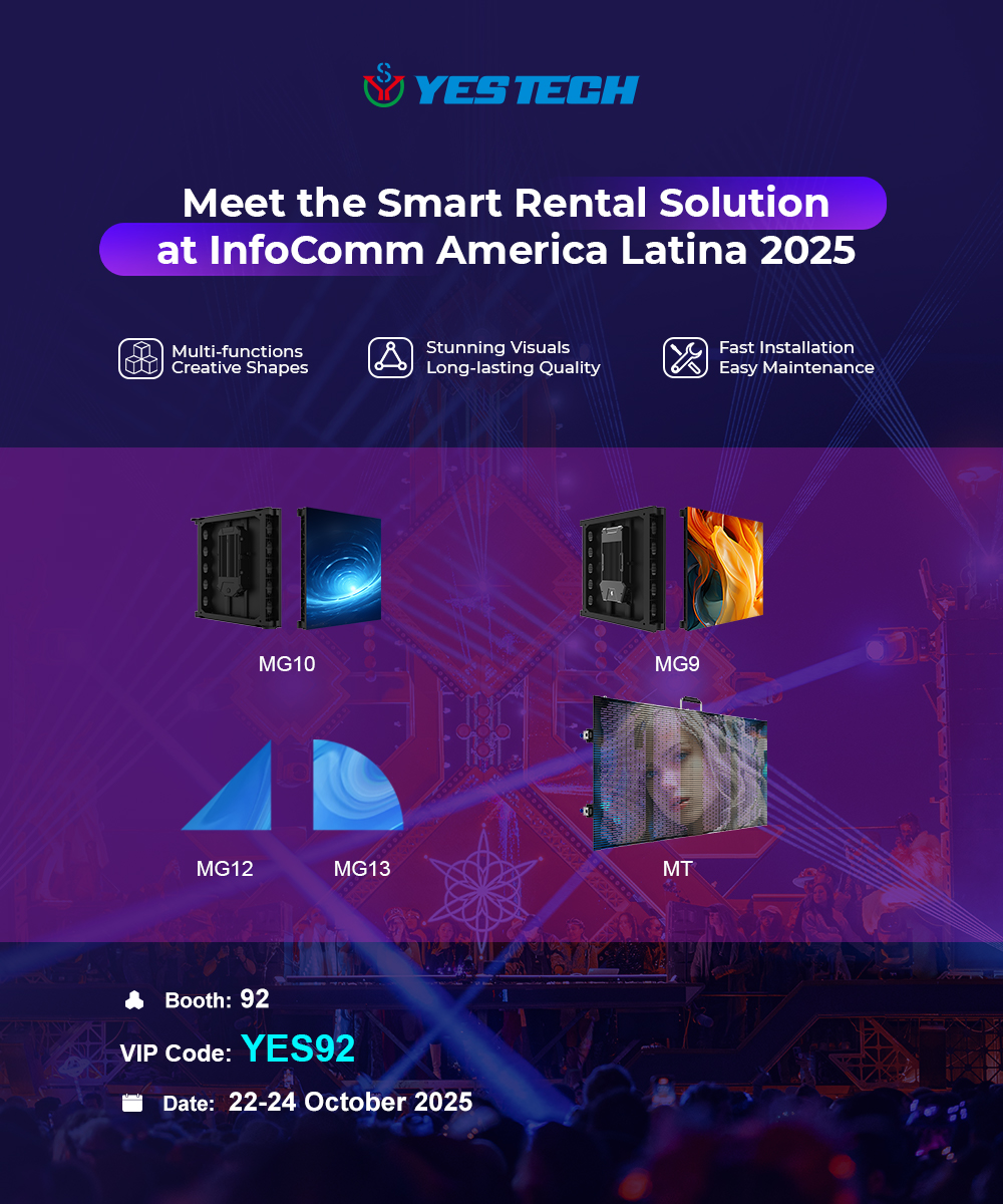 YESTECH_LED's tweet image. Make your stage setup easier than ever!
YES TECH is heading to InfoComm America Latina 2025 with our Smart Rental Solution — built to lower the barriers of stage implementation and unlock your creativity!
📍 Booth: 92
🎟 VIP Code: YES92
📅 October 22–24, 2025
#YESTECH #InfoComm