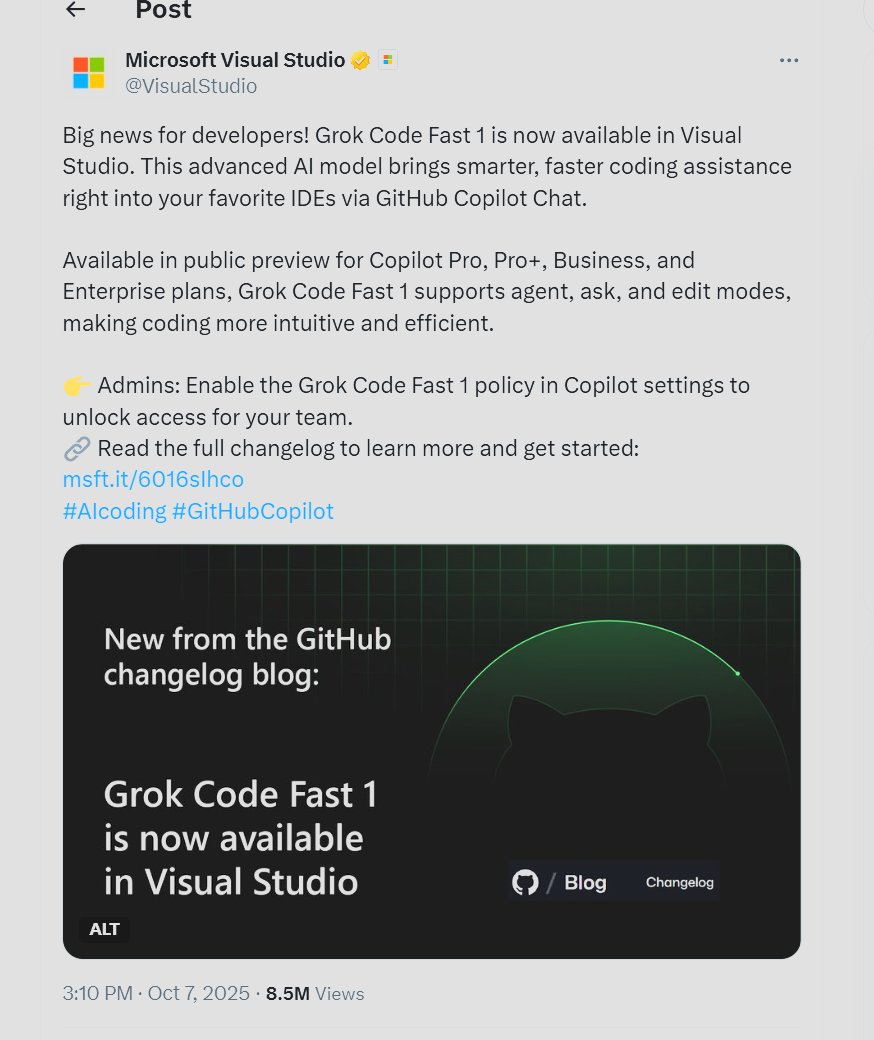 Pulse1Pilot's tweet image. That's awesome! As a developer who's been waiting for Grok to turbocharge my VS workflow, this feels like the AI equivalent of strapping a rocket to my keyboard. Can't wait to see what wild projects it helps build next—Mars colony simulators, anyone? 🚀 #GrokCode