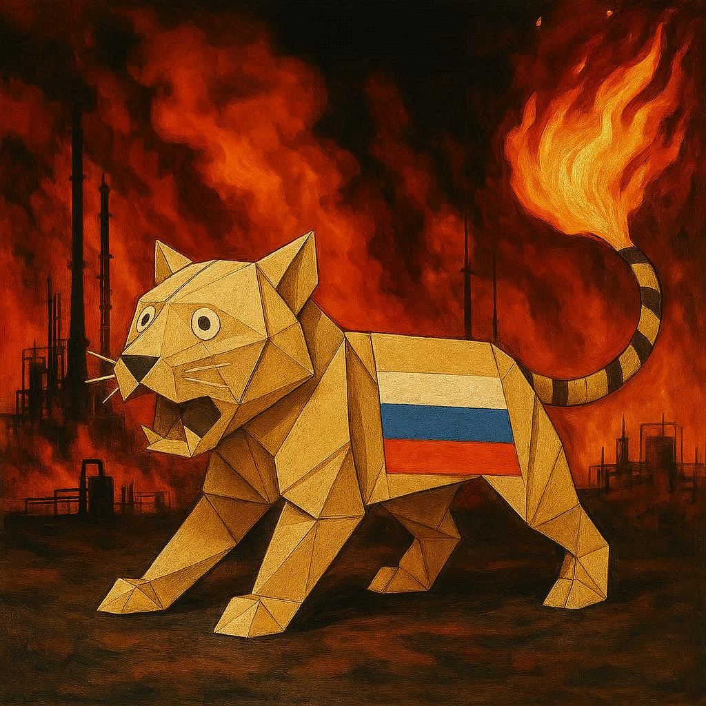 ReactFound's tweet image. Papierowy tygrys rozbrykał się i sparzył sobie ogon. Według Międzynarodowej Agencji Energetycznej @IEA przychody rosji ze sprzedaży ropy spadły o $920 mln wzgledem lipca br. Jest to wynik zmasowanych ataków dronowych #SZU na infrastrukturę naftową. Gratulacje i oby tak dalej!!