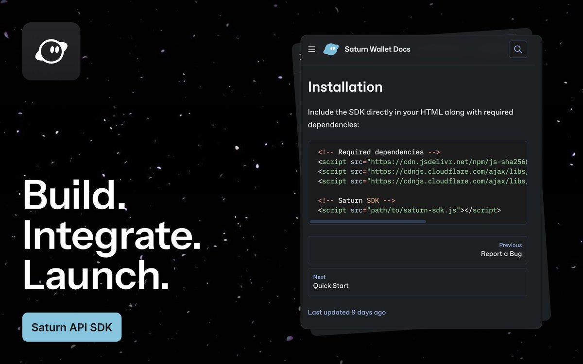 saturnwallet's tweet image. Streamlined by design 🛩️

The Saturn API SDK brings signing, transfers, and connectivity into one clean package. Lightweight. Secure. Production-ready. So you spend less time on setup and more time shipping. 

Ship sooner. Scale smoother. Build with Saturn. 

Start from here:…