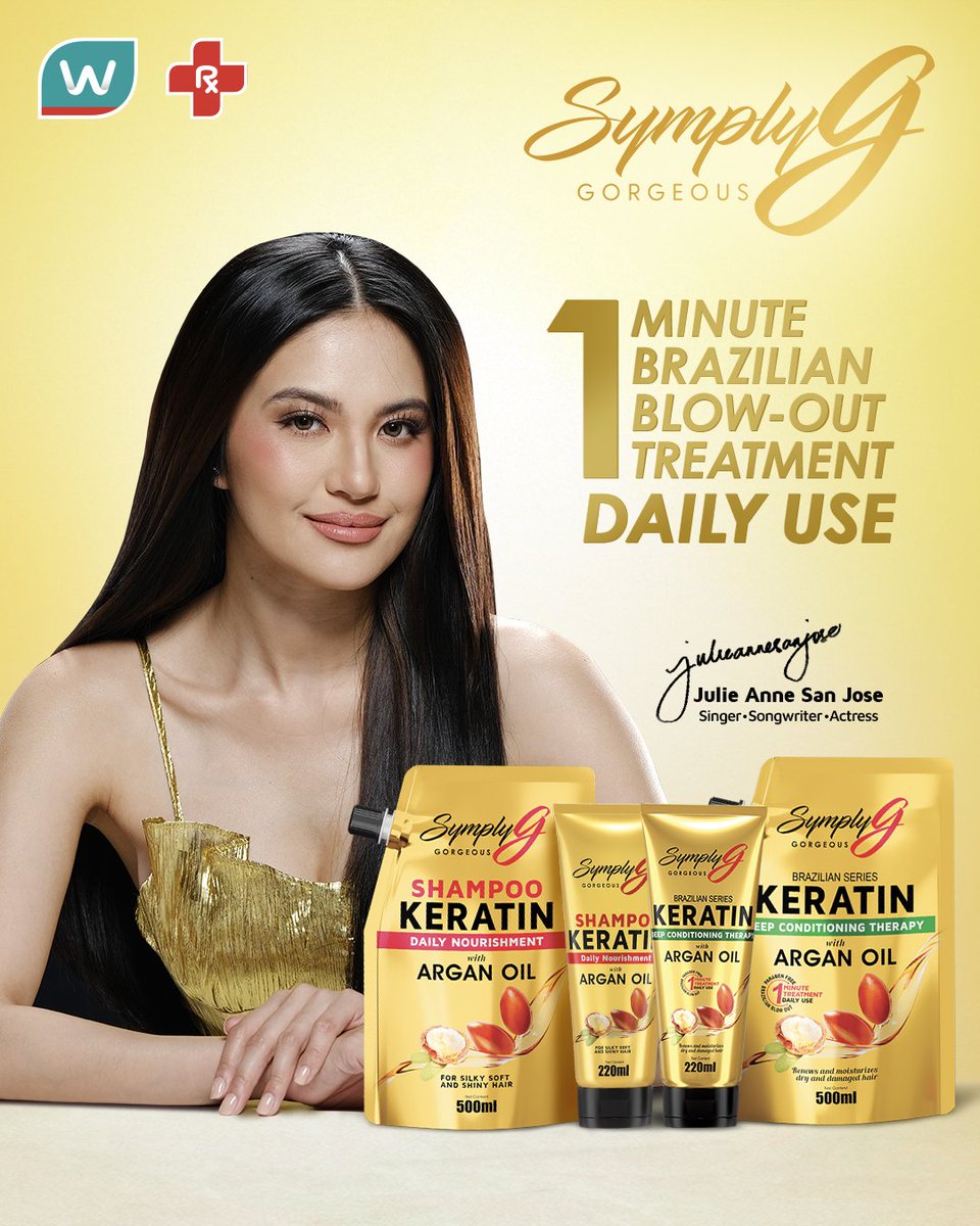 Daily hair care made easy! ✨

Symply G Keratin Shampoo and Conditioning Treatment with Argan Oil gives you salon-smooth, healthy hair, in just 1 minute! Available in  220ml and 500ml - perfect for any hair care routine.

#SymplyG #SymplyGSimplengGanda #WatsonsPH