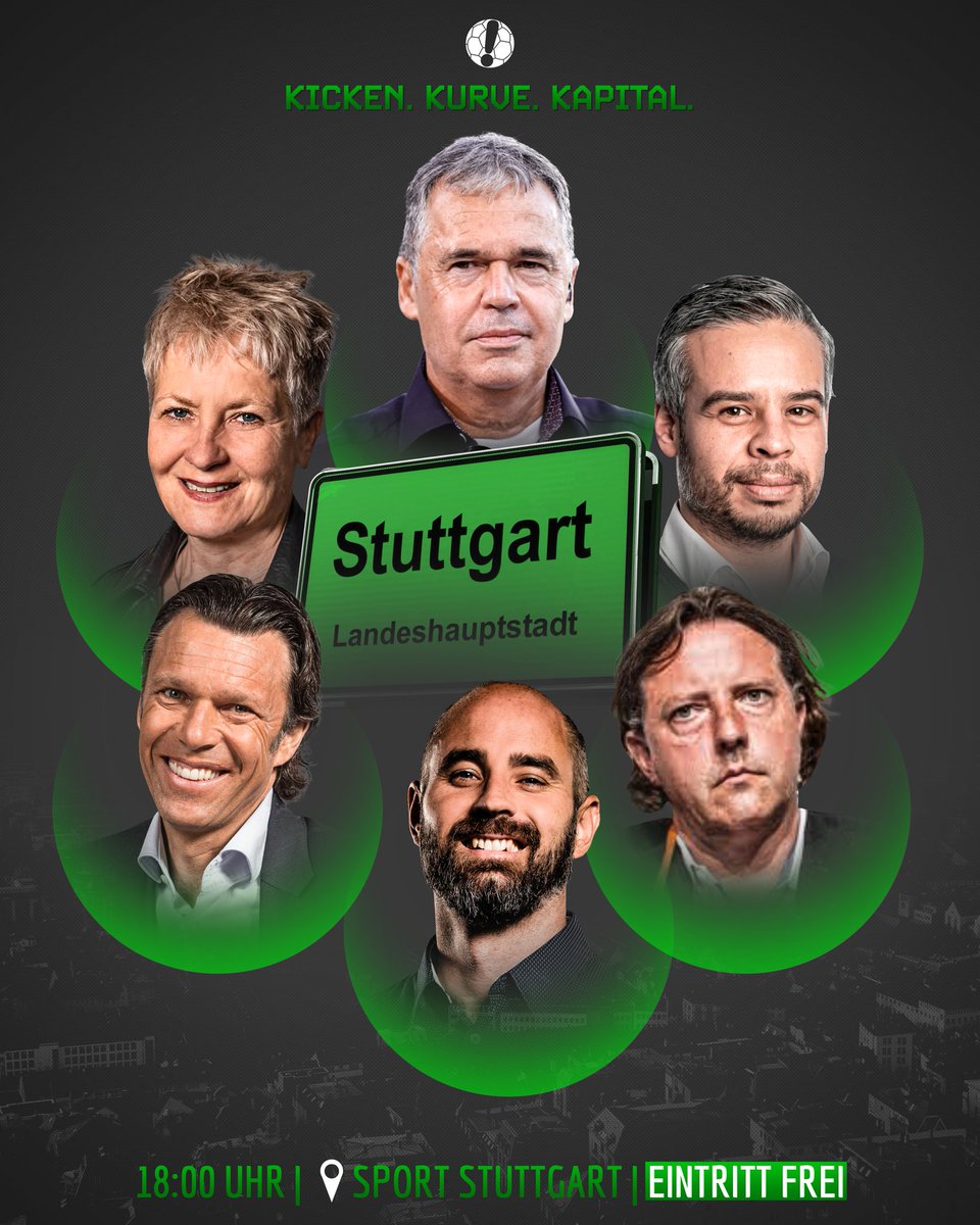 𝑴𝒂𝒕𝒄𝒉𝒅𝒂𝒚. Anpfiff 18:00 Uhr.  
𝐊𝐢𝐜𝐤𝐞𝐧. 𝐊𝐮𝐫𝐯𝐞. 𝐊𝐚𝐩𝐢𝐭𝐚𝐥. 🎬

🗣 u.a. Andreas Rettig (<a href="/DFB/">DFB (Verband)</a>), Petra Häffner (<a href="/Die_Gruenen/">BÜNDNIS 90/DIE GRÜNEN</a> 90/DIE GRÜNEN), Urs Meier (@FIFA)

Wir freuen uns auf Euch! 🤝🏻⚽️

#PlayFair #Bundesliga #Stuttgart #DFB #VfB #DieGruenen #Fussball