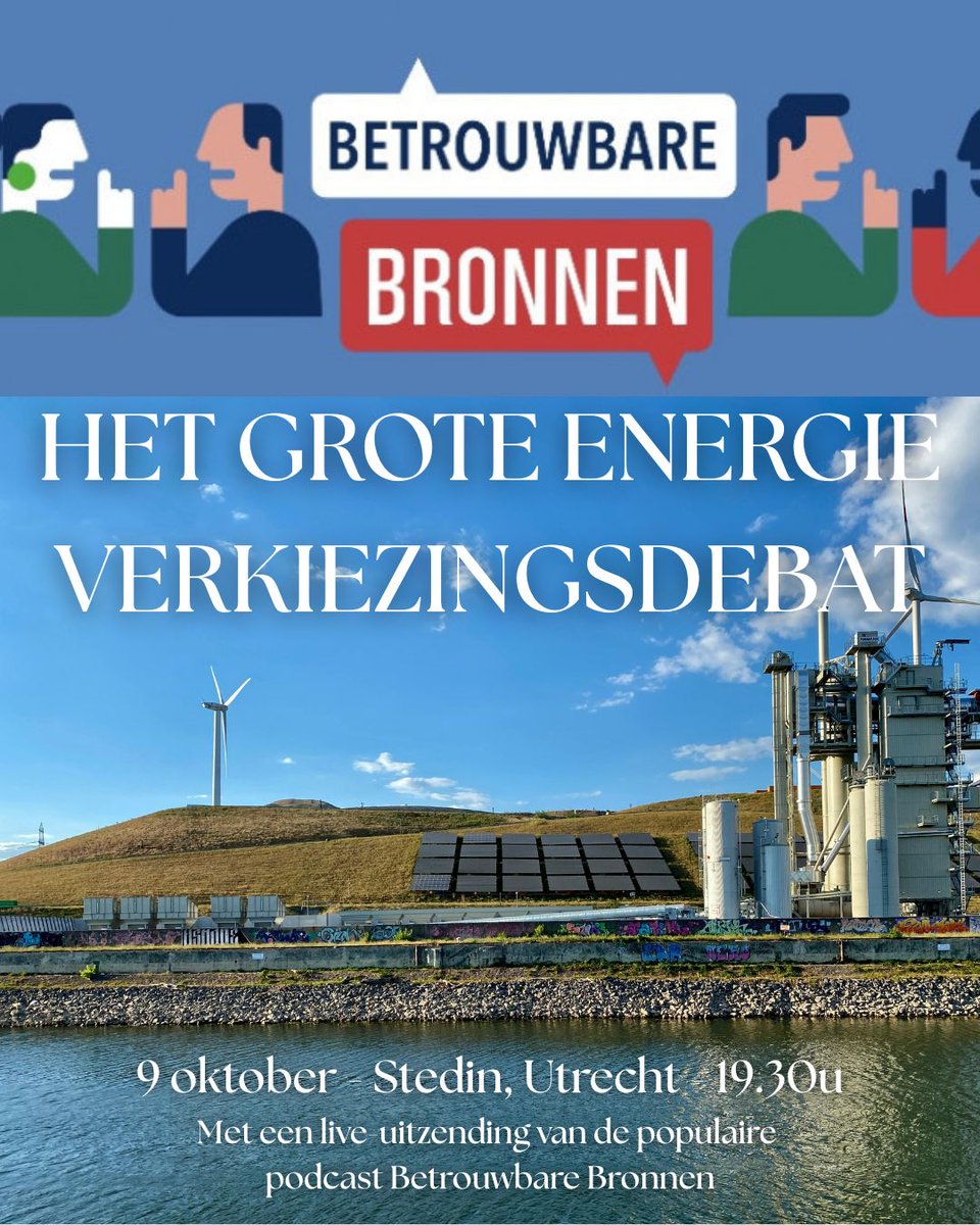 📢 Vanavond: Het Grote Energie Verkiezingsdebat 

Met <a href="/suzanne_GL/">Suzanne Kröger 💚</a>  (GL/PvdA), <a href="/pedegro/">Peter de Groot</a> (VVD), <a href="/IlanaRooderkerk/">Ilana Rooderkerk</a> (D66) en <a href="/JantineZwinkels/">Jantine Zwinkels</a> (CDA).
Onder leiding van <a href="/JaapJansen/">Jaap Jansen</a>  &amp; <a href="/PGKroeger/">PG Kroeger</a>, die live hun podcast Betrouwbare Bronnen opnemen.

🎥 Volg het debat via de livestream 👉