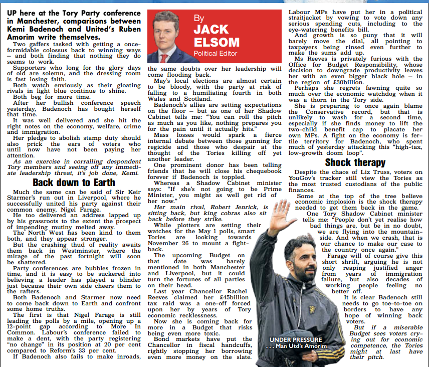 Column in today's <a href="/TheSun/">The Sun</a> 

Kemi and Keir both cheered to the rafters at their conferences - but the crashing thud of reality awaits back in Westminster.