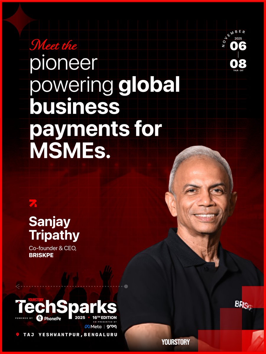 From <a href="/HDFCLIFE/">HDFC Life</a>  to <a href="/BriskPe/">BRISKPE</a>, <a href="/Sanjay_Tripathy/">Sanjay Tripathy</a> has been at the forefront of India’s fintech revolution. At #TechSparks2025, he unpacks how digital-first solutions are powering businesses in a global economy.

📍 Nov 6–8 | Taj Yeshwantpur, Bengaluru
🎟️ Book your early bird tickets