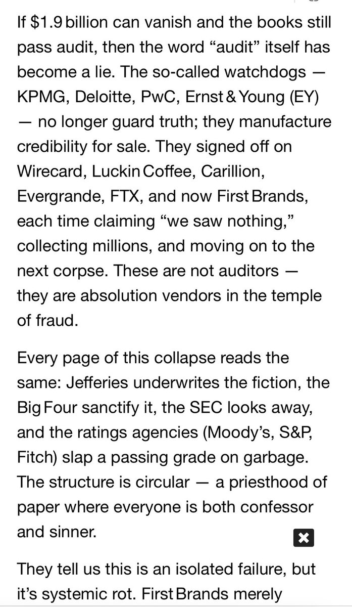 MLorrM's tweet image. Interesting (anonymous) comment on a zero hedge article regarding the First Brands collapse & the emerging information regarding debt being collateralised by the same assets multiple times. Very troubling.