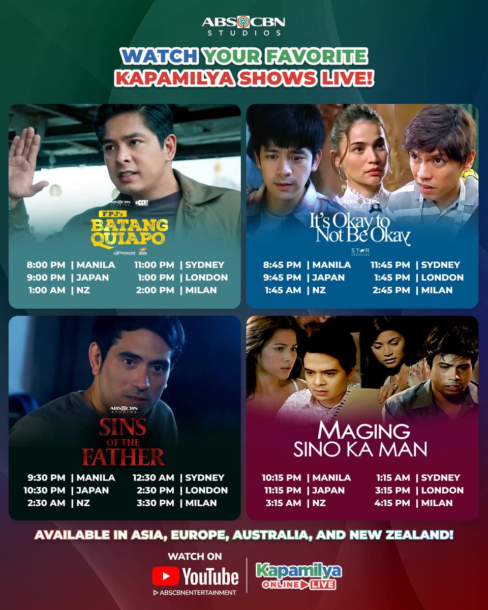 CertKap's tweet image. Solid talaga ang #PrimetimeBida! ❤️💚💙
 
Watch #FPJsBatangQuiapo, #ItsOkayToNotBeOkayPH, #SinsOfTheFather, and #MagingSinoKaMan LIVE!
 
#KapamilyaOnlineLive #BatangQuiapo