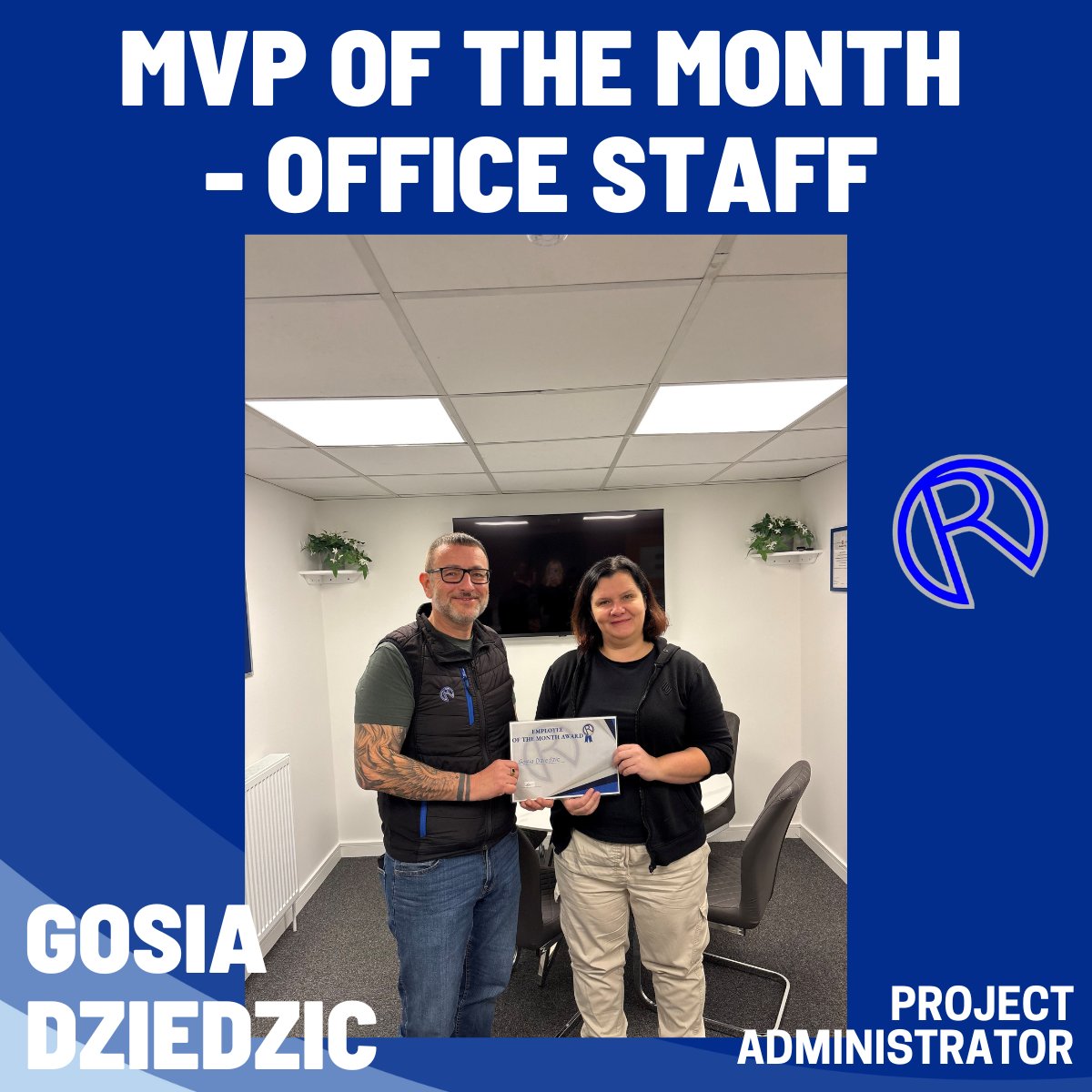 regenmande's tweet image. ✨ MVP of the Month – Office Staff ✨

Congratulations to Gosia Dziedzic, our amazing Project Administrator.

Your dedication, attention to detail, and positive attitude make a huge difference every day. We’re lucky to have you on the team! 💙

#MVP #TeamRecognition #OfficeStaff