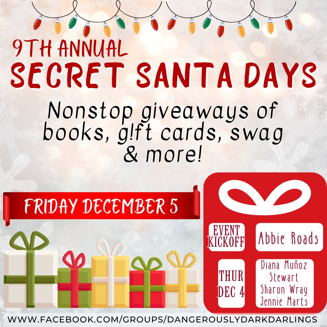SAVE THE DATE
Secret Santa Days
Friday, December 5th
Readers: Join group to participate - I'll be there!! facebook.com/groups/Dangero…
Authors, sign up here: gentle-frog-523.myflodesk.com/secretsanta2025