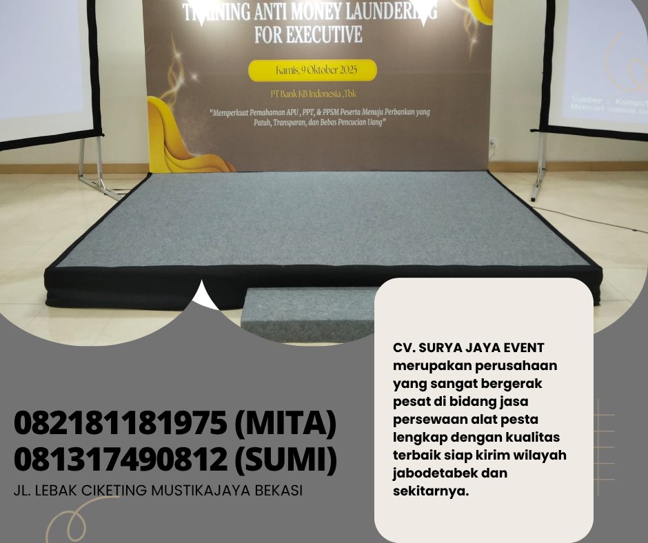 suryajayaevent1's tweet image. Pusat Sewa Panggung Indor Cover Karpet Jakarta

lnformasi ebih lebih lanjut bisa menghubungi nomor dibawah ini via wa atau sms : 082181181975 ( mita) 081317490812 (sumi)

#sewapanggung #panggung