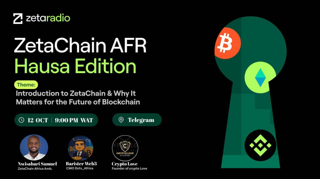 🎙️ I’ll be Hosting a Special AMA Session.

I’m excited to announce that I’ll be hosting the ZetaChain AFR  Hausa Edition 

Theme: Introduction to ZetaChain &amp; Why It Matters for the Future of Blockchain

🗓 Date: 12th October
🕘 Time: 9:00 PM WAT
📍 Venue: Join us on Telegram