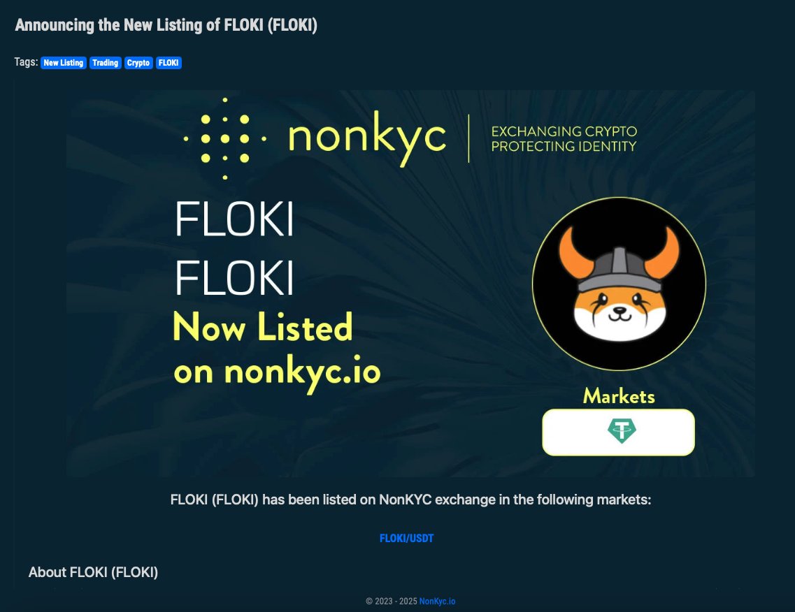 🚨 New Listing Alert 🚨
Floki #FLOKI $FLOKI is now live on NonKyc.io Exchange!
💸 Deposit, Withdraw &amp; Trading are OPEN!
Pair: 👉 nonkyc.io/market/FLOKI_U…
Pool: 👉 nonkyc.io/pool/FLOKI_USDT
❗ No Minimum Deposit ❗
🔍 Proof of Reserve: 👉 nonkyc.io/asset/FLOKI
🔗