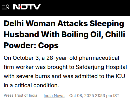 KishSiff's tweet image. - Wife pours boiling oil on head &amp;amp; face when husband sleeping &amp;amp; then chilli powder
- Police said his injuries have been described as &quot;dangerous&quot; in medical report
- Woman has not been arrested yet

Imagine if genders were reversed @NCWIndia 😡
#GenderBiasedLaws