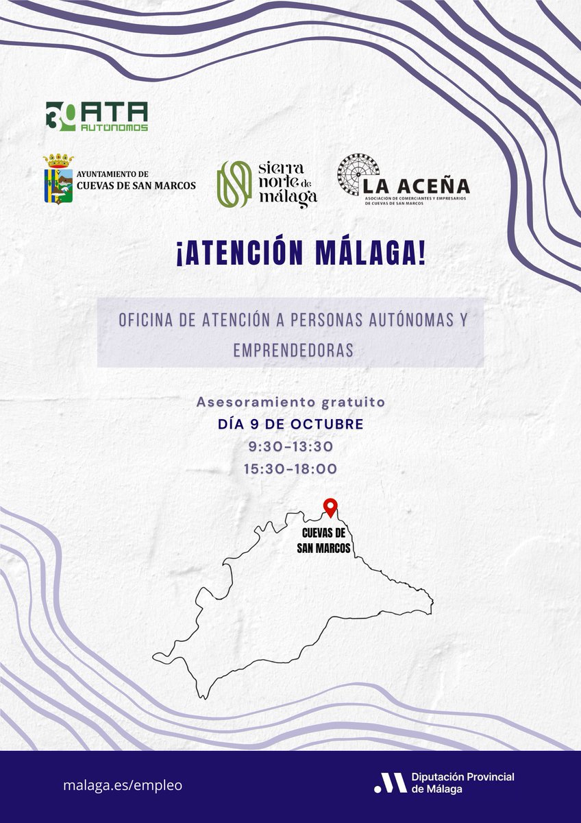 autonomosata's tweet image. #Autónomo y #emprendedor de Cuevas de San Marcos @Ayto_CSM @nororma @diputacionMLG @empleaMLG 

➡️Te esperamos hasta las 18.00 h en C. Molinos 41, 2ª planta (Biblioteca Municipal)

ata.es/proyectos/aten…