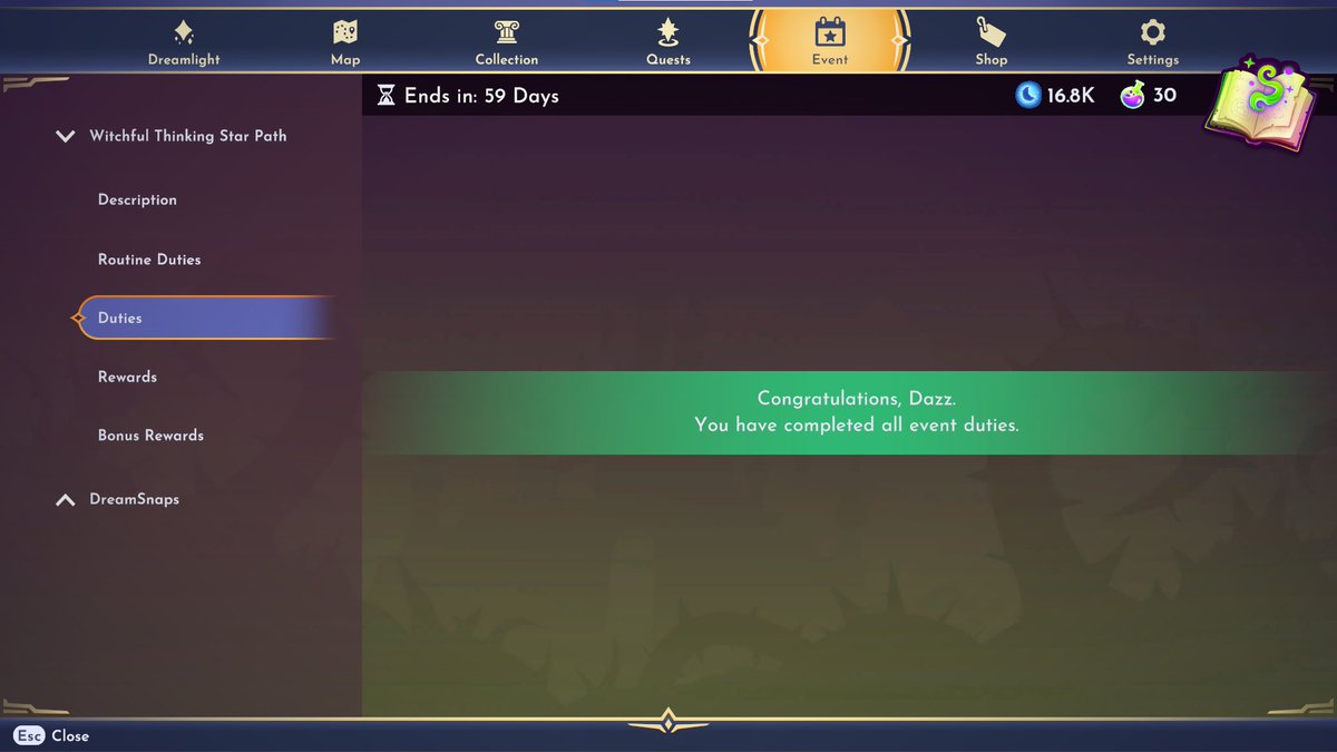 DazzTM's tweet photo. Did I hyperfocus and finish the main duties and rewards in under 48 hours? Maybe. But at least I’m at home minding my damn business 🤣 #DisneyDreamlightValley #DDLV #witchfulthinking #starpath #hyperfocus https://t.co/IuS1zh1PUD