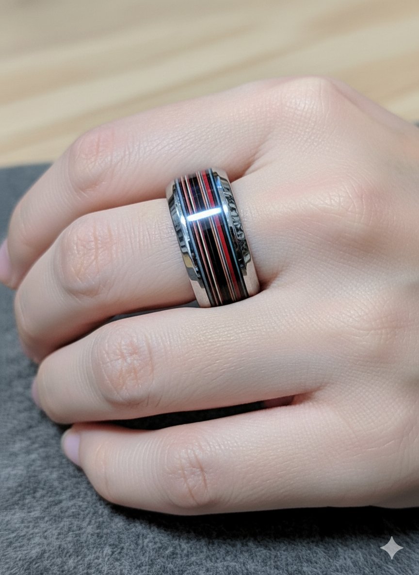 唯一無二のストライプ: 中央の種加StripeSeedは、ブラック、レッド、シルバーのコントラストが効いたマルチストライプ。角度によって表情を変え、手元に強い個性と遊び心をプラスします。
#指輪
#Ring