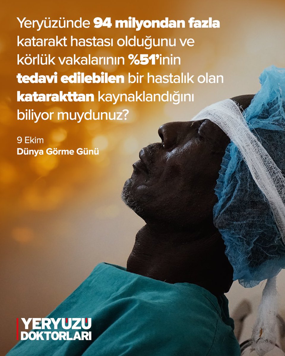 👁️ Yeryüzünde 94 milyon kişi imkansızlıklar nedeniyle aslında ameliyatla tedavi edilebilen bir hastalık olan kataraktla yaşıyor.

Dünya Görme Günü’nde bağışlarınızla katarakt hastalarına umut olabilirsiniz.

📌Ameliyat bedeli 4.500 TL
Bilgi ve bağış:
🌐 yyd.org.tr/katarakt
📲