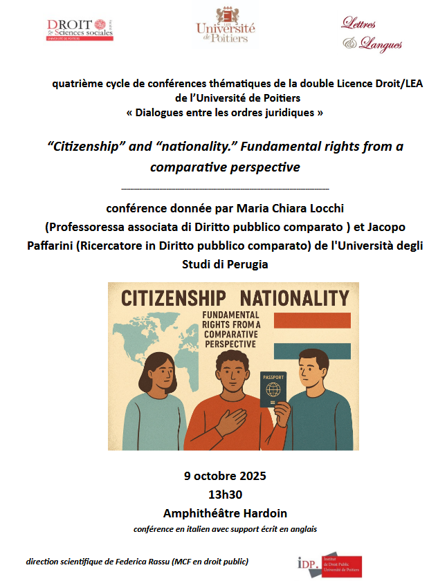 La 6ème conférence du 4ème cycle de conférences de la #DoubleLicence  #DroitLEA "Dialogues entre les ordres juridiques" est cet après-midi à la Faculté de Droit et Sciences sociales de <a href="/UnivPoitiers/">Université de Poitiers</a>, avec M.C. Locchi et J. Paffarini de <a href="/UniperugiaNews/">Università degli Studi di Perugia</a>