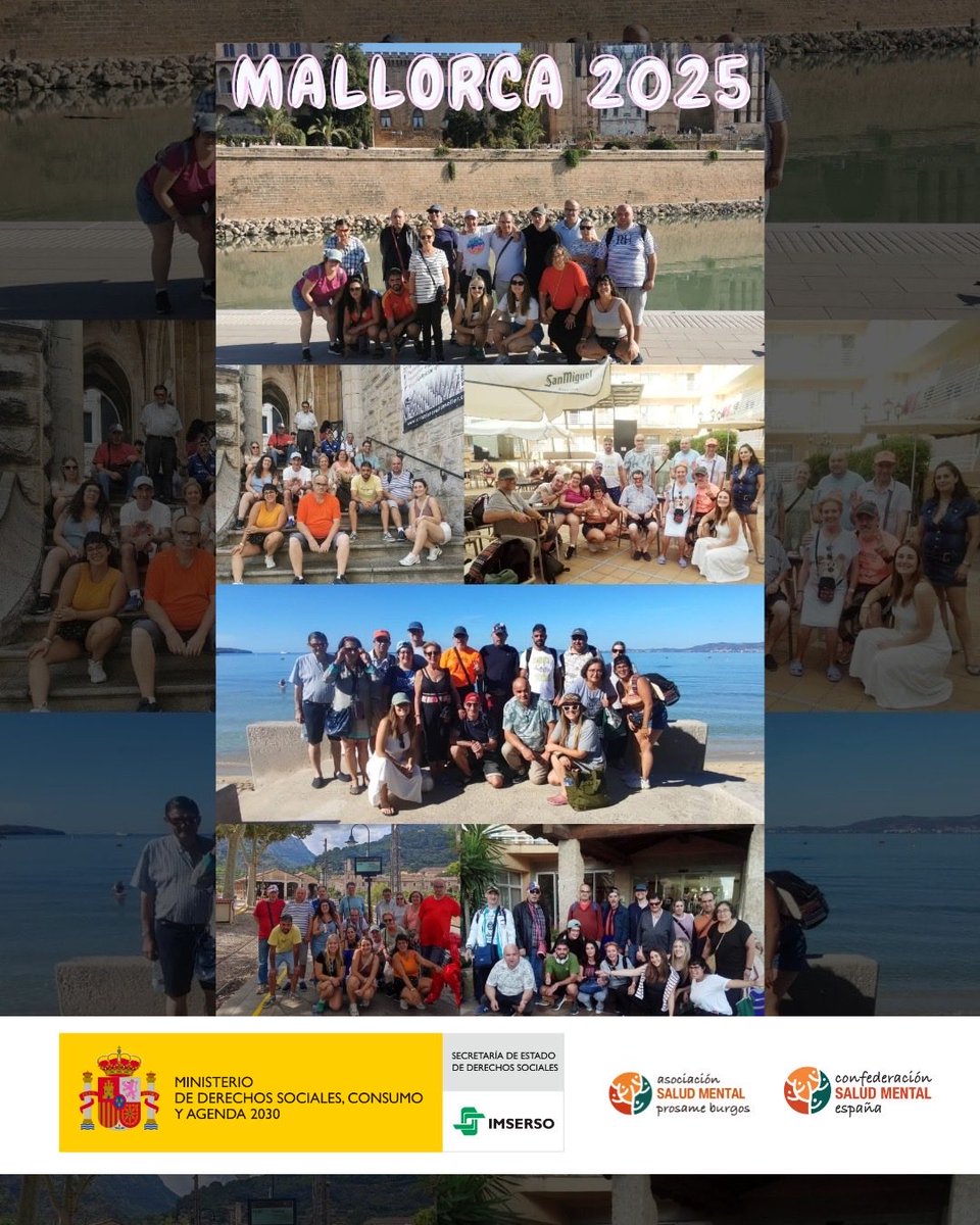 Salud Mental Burgos (@prosame) on Twitter photo ♨️🌿 Semana inolvidable en Mallorca con el programa de Turismo y Termalismo IMSERSO–Salud Mental.
Turismo, playa, convivencia y bienestar 💜
Gracias a <a href="/consaludmental/">SALUD MENTAL ESPAÑA</a> y @imserso por hacerlo posible.
#SaludMental #TurismoSocial ♨️🌿 Semana inolvidable en Mallorca con el programa de Turismo y Termalismo IMSERSO–Salud Mental.
Turismo, playa, convivencia y bienestar 💜
Gracias a <a href="/consaludmental/">SALUD MENTAL ESPAÑA</a> y @imserso por hacerlo posible.
#SaludMental #TurismoSocial