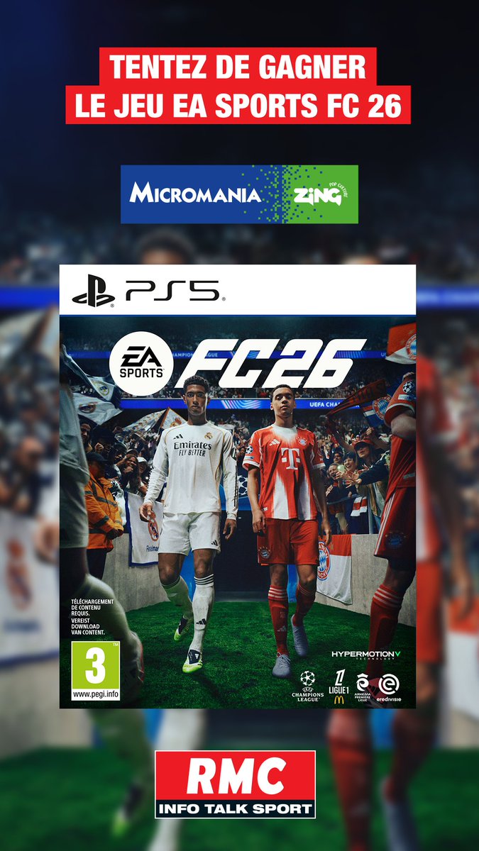 RMCsport's tweet image. 🎁JEU CONCOURS avec #Micromania-Zing !

🎟️ Tentez de remporter un jeu à l&apos;occasion de la sortie du jeu EA SPORTS FC 26.

🍀Pour être tiré au sort : Follow + RT et commente ton joueur préféré.
