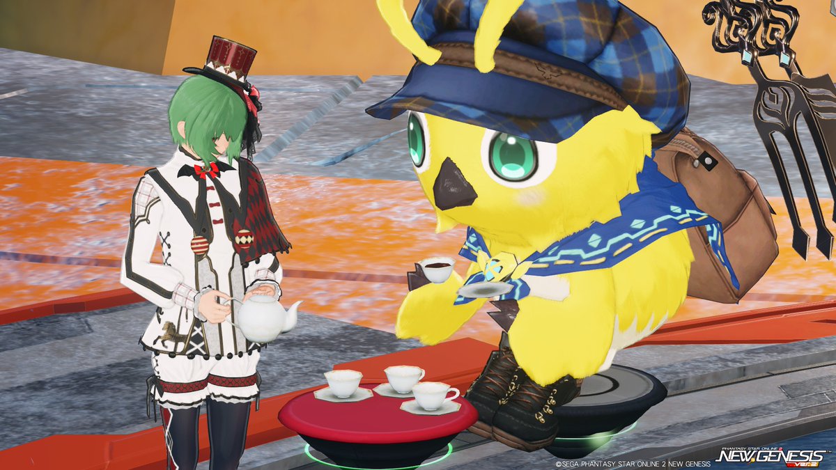 tcnt16277's tweet image. ちょっとだけモフ曜日♪ラピフレのキアさんが珍しく可愛い少年に変身していてまったりお茶タイム♪🐥🐥
 #PSO2NGS