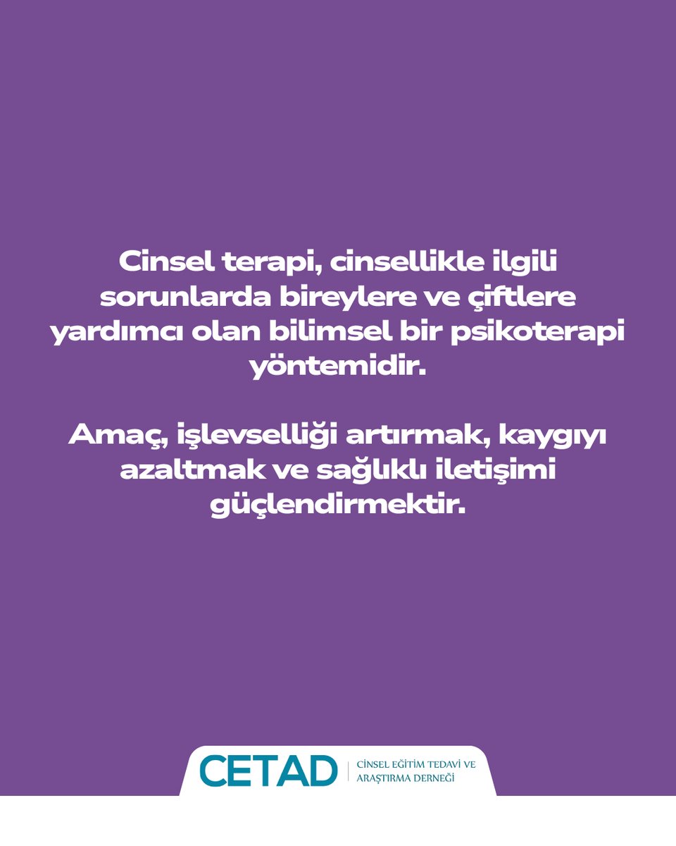 CETADofficial's tweet image. &quot;Cinsel Terapi Nedir? Kimler İçindir?&quot;

Cinsel sağlık, bütünsel sağlığın ayrılmaz bir parçasıdır. Profesyonel destek almak bir güç göstergesidir.

#CETAD #CinselTerapi #CinselSağlık #Farkındalık