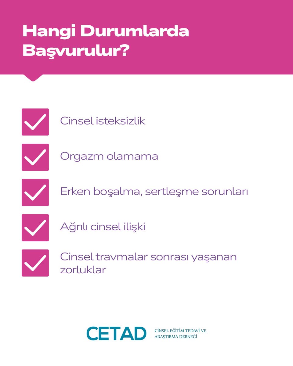 CETADofficial's tweet image. &quot;Cinsel Terapi Nedir? Kimler İçindir?&quot;

Cinsel sağlık, bütünsel sağlığın ayrılmaz bir parçasıdır. Profesyonel destek almak bir güç göstergesidir.

#CETAD #CinselTerapi #CinselSağlık #Farkındalık