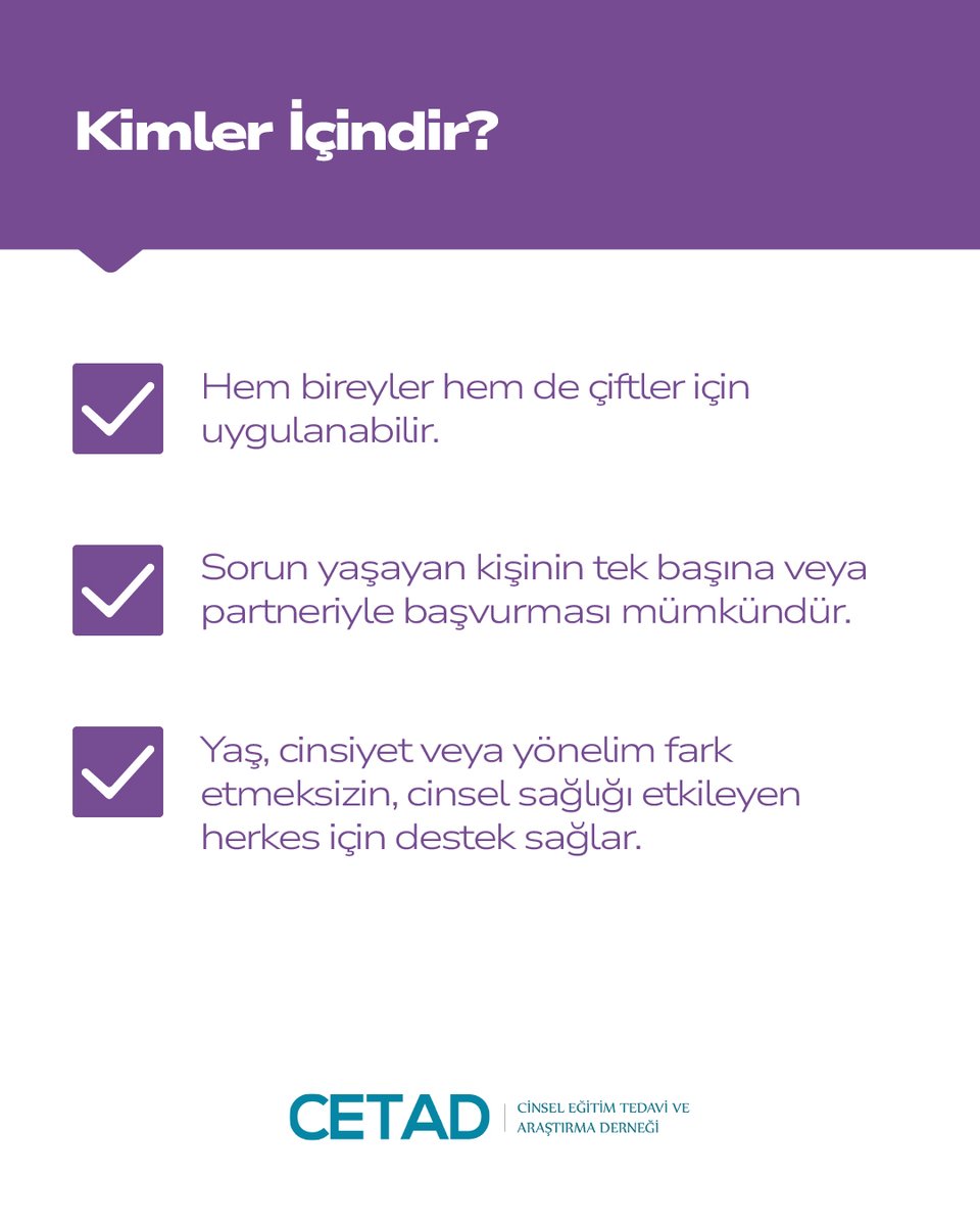 CETADofficial's tweet image. &quot;Cinsel Terapi Nedir? Kimler İçindir?&quot;

Cinsel sağlık, bütünsel sağlığın ayrılmaz bir parçasıdır. Profesyonel destek almak bir güç göstergesidir.

#CETAD #CinselTerapi #CinselSağlık #Farkındalık