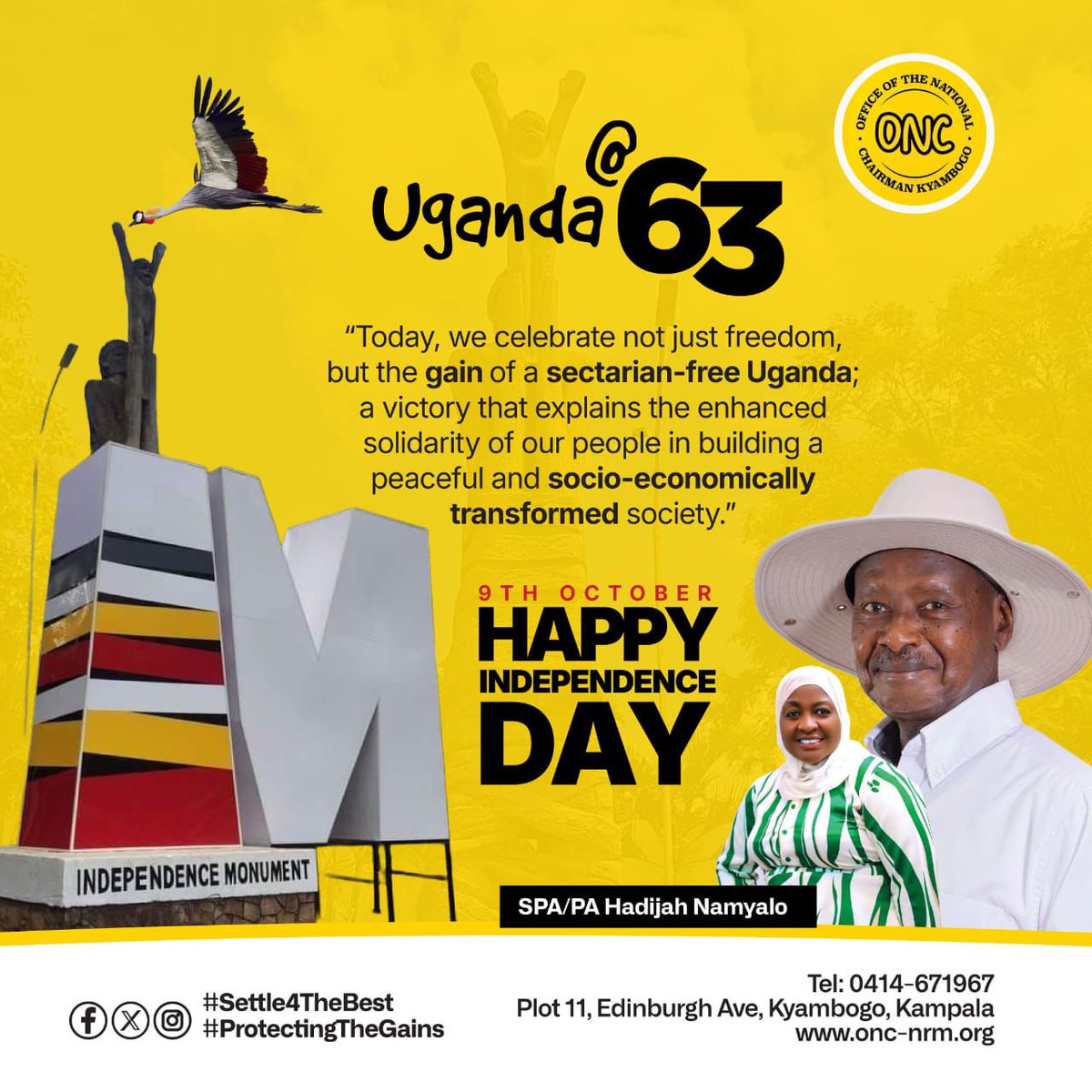 Uganda <a href="/63/">Jordan</a>!
We celebrate not just freedom, but the triumph of unity, a sectarian-free Uganda built on peace, solidarity, and socio-economic transformation.
#UgandaAt63 #ProtectingTheGains #Settle4TheBest