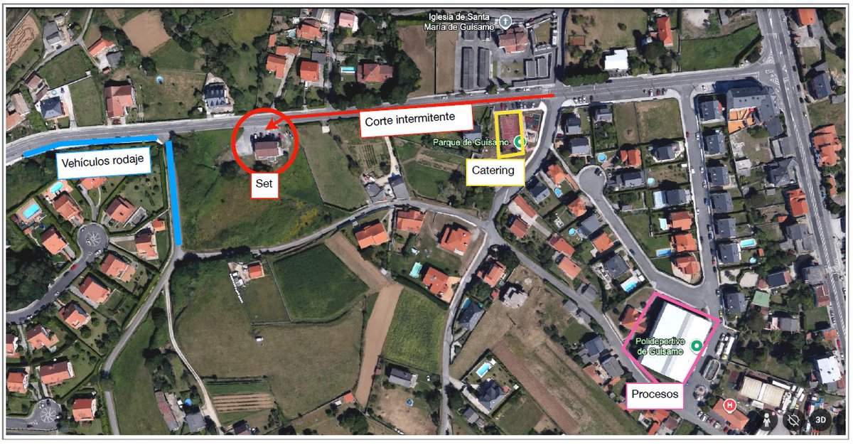 🎥 O vindeiro luns, 13 de outubro, de 6:30 a 18:30 horas, Bambú Produciones estará gravando a serie "El Crimen de Pazos" en Guísamo.  

‼️ Entre as 8:00 e as 12:00 horas, no tramo da AC-214 sinalado no mapa haberá cortes intermitentes ao tráfico e peóns.