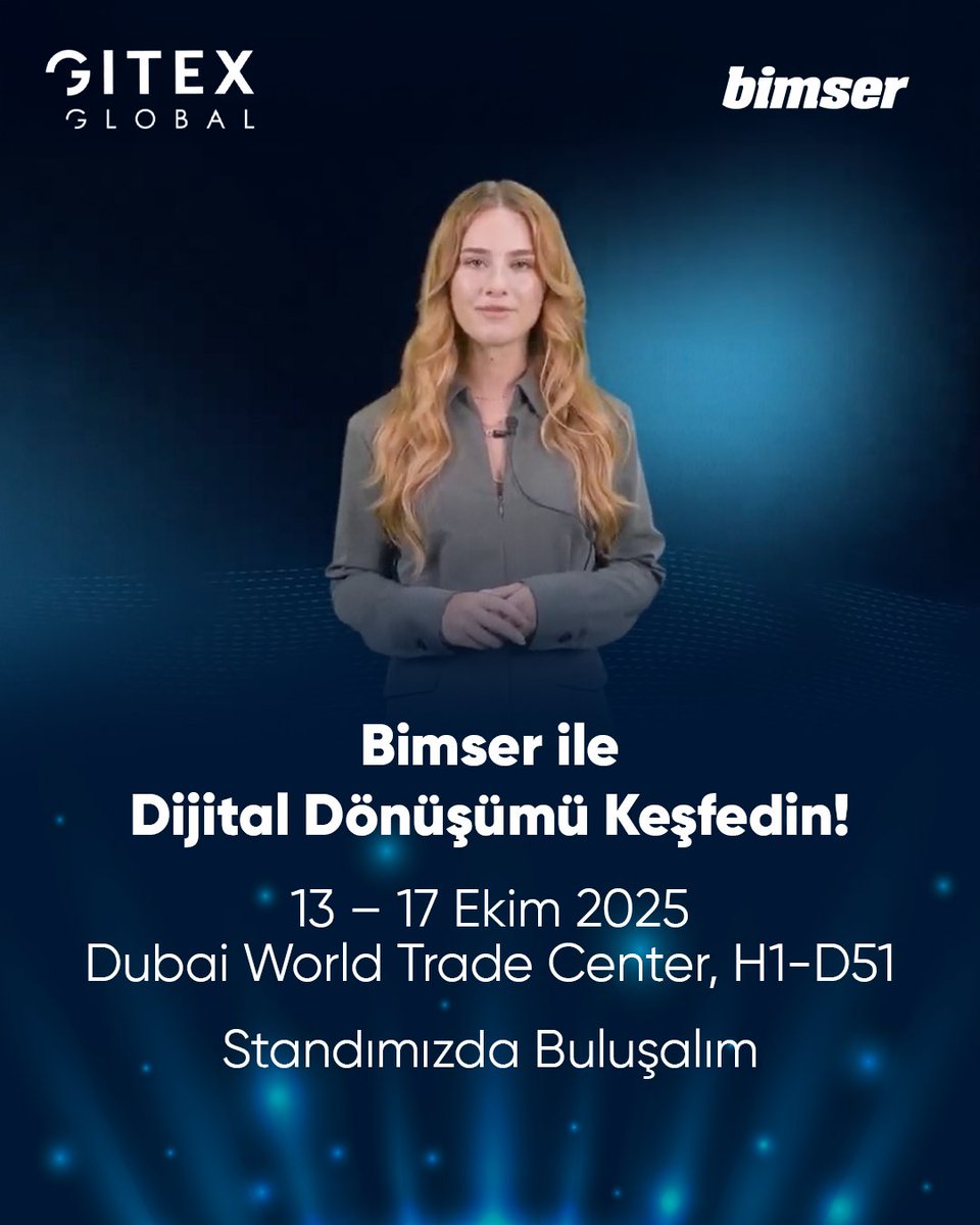 Dünyanın en köklü ve ikonik büyük ölçekli teknoloji fuarı olan GITEX’te biz de sahnedeyiz. 13 – 17 Ekim 2025 tarihlerinde Dubai World Trade Centre’da, Türk Bölümü Hall 1, H1-D51 standında bizi ziyaret edin ve geleceğin teknolojilerini birlikte şekillendirelim!

#Bimser #GITEX2025