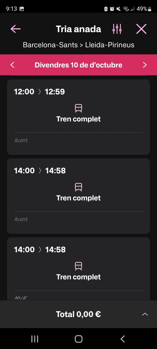 usuarisavant's tweet image. Ei, aquest divendres vols tornar de Barcelona en tren a Tarragona i Lleida?
Agafa el cotxe...
NO HI HA PLACES!! I AIXÒ CONTINUA ANANT A MÉS.
.@SilviaPaneque .@Inforenfe .@Transxte .@InfoAdif