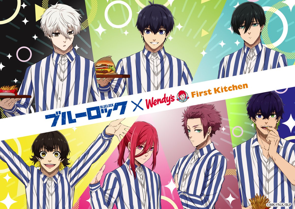 ／
ブルーロック×ウェンディーズ·ファーストキッチン
⚽ 開 催 決 定 ！ ⚽
＼

コラボキャンペーンのために描きおろした7人のビジュアルを公開✨
コラボメニューや描きおろしイラスト·描きおこしミニキャライラストを使用したオリジナルコラボグッズの詳細も解禁いたしました！