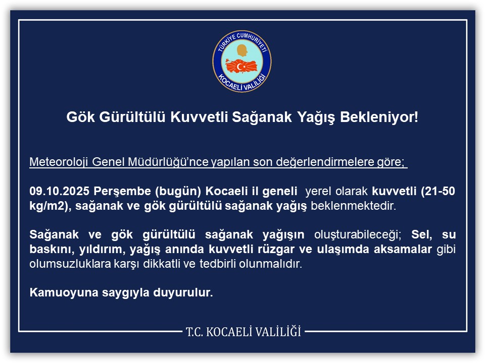 Gök Gürültülü Kuvvetli Sağanak Yağış Bekleniyor!
⬇️
kocaeli.gov.tr/gok-gurultulu-…
<a href="/AFADBaskanlik/">AFAD</a> 
<a href="/afadkocaeli/">AFAD Kocaeli</a>