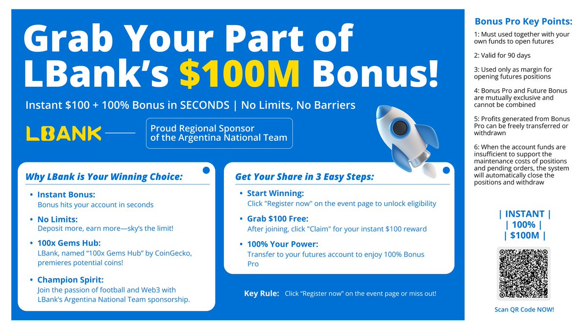 CryptoTodaygl's tweet image. GM fam 🙌

@LBank_Exchange sponsoring @AFA is huge news for the @FIFAWorldCup fans

 🇦🇷 $100 Free Signup
 🇦🇷 100% Deposit Bonus 

Grab it here → lbank.com/activity/bonus…

#LBank #FIFA @AFASeleccionEN #LBankBonusPro @FIFAcom #Argentina #AFA #NFA