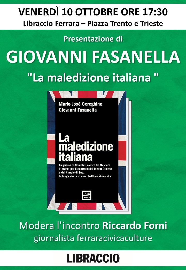 #Lamaledizioneitaliana a FERRARA venerdì 10 ottobre, Libraccio di piazza Trento e Trieste, ore 17.30, con Riccardo Forni
 Gli altri appuntamenti di ottobre:
-ROMA, sabato 18
-MILANO, giovedì 23
-TORINO, venerdì 24
-NOVARA, sabato 25
-UDINE, giovedì 30
-GORIZIA, venerdì 31