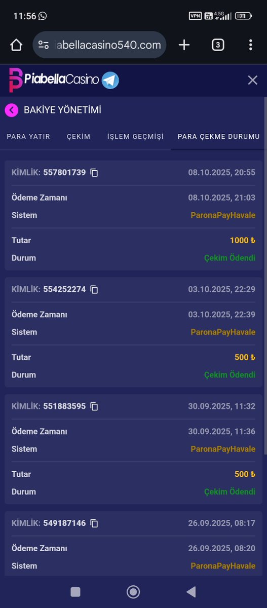 Teşekkürler piabellacasino çekimim anında geldi kullanıcı adı Sefaasya19