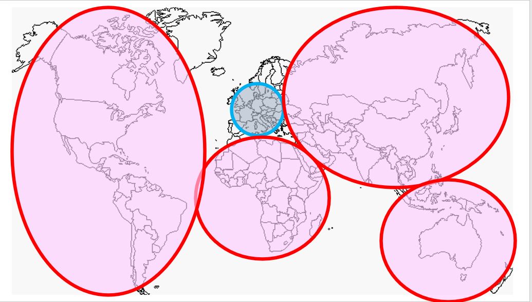 Pour les abrutis scotchés sur <a href="/LCI/">LCI</a> pour savoir ce qu'il se passe dans le monde, voici un petit schéma géopolitique.
- En bleu : Zone où on fait croire que la Russie est isolée sur la scène internationale.
- En rouge : Pays qui se bousculent pour faire du business avec les BRICS.